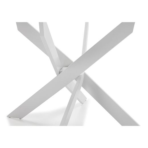Tavolo da pranzo rotondo, 120 x 120 x 76 cm, in vetro temperato e metallo, trasparente e bianco | Collezione Ruth