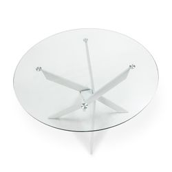 Tavolo da pranzo rotondo, 120 x 120 x 76 cm, in vetro temperato e metallo, trasparente e bianco | Collezione Ruth