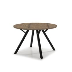 Mesa de comedor redonda, 120 x 120 x 77 cm, de madera y metal en color nogal y negro  | Colección Beni