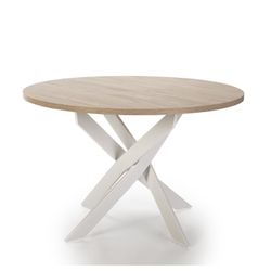 Tavolo da pranzo rotondo, 120 x 120 x 77 cm, in legno e metallo naturale e bianco | Collezione Ther