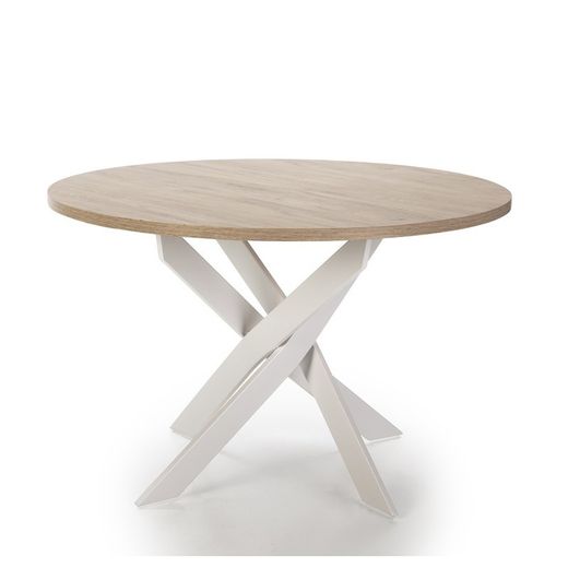 Tavolo da pranzo rotondo, 120 x 120 x 77 cm, in legno e metallo naturale e bianco | Collezione Ther