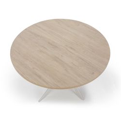 Tavolo da pranzo rotondo, 120 x 120 x 77 cm, in legno e metallo naturale e bianco | Collezione Ther