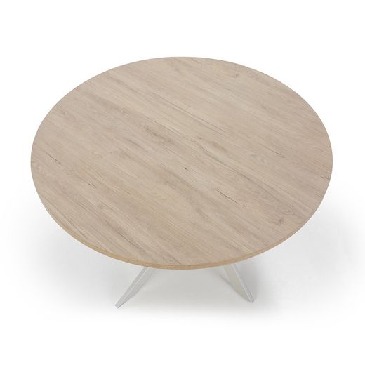 Tavolo da pranzo rotondo, 120 x 120 x 77 cm, in legno e metallo naturale e bianco | Collezione Ther