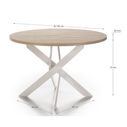 Tavolo da pranzo rotondo, 120 x 120 x 77 cm, in legno e metallo naturale e bianco | Collezione Ther