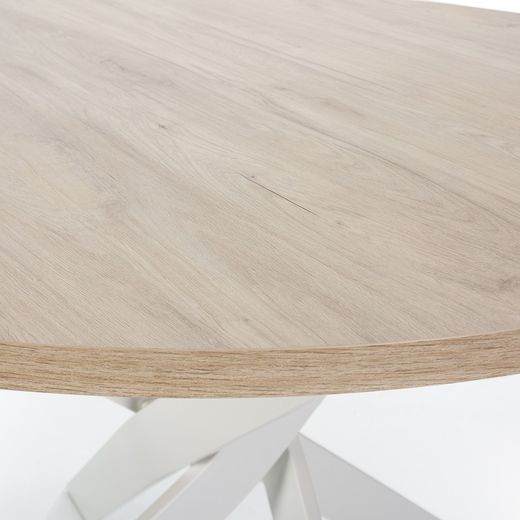 Tavolo da pranzo rotondo, 120 x 120 x 77 cm, in legno e metallo naturale e bianco | Collezione Ther