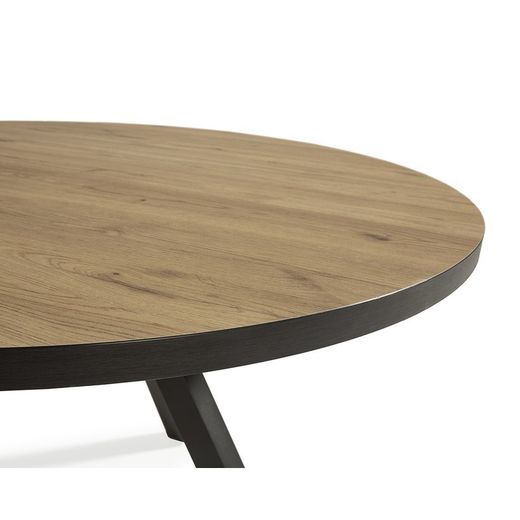 Mesa de comedor redonda, 120 x 120 x 77 cm, de madera y metal en natural y negro | Colección Beni
