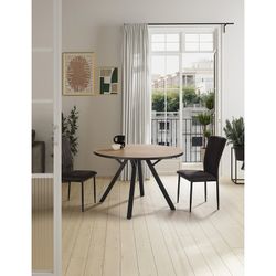 Mesa de comedor redonda, 120 x 120 x 77 cm, de madera y metal en natural y negro | Colección Beni