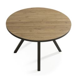 Mesa de comedor redonda, 120 x 120 x 77 cm, de madera y metal en natural y negro | Colección Beni