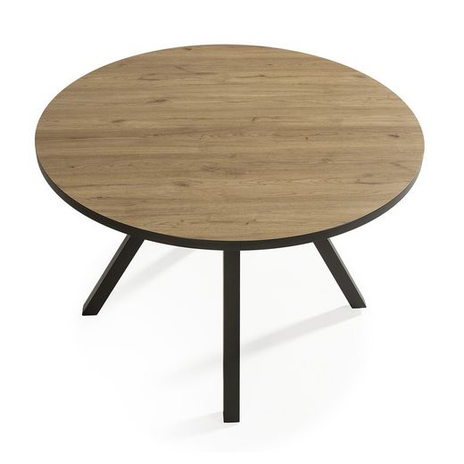 Mesa de comedor redonda, 120 x 120 x 77 cm, de madera y metal en natural y negro | Colección Beni
