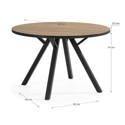 Mesa de comedor redonda, 120 x 120 x 77 cm, de madera y metal en natural y negro | Colección Beni