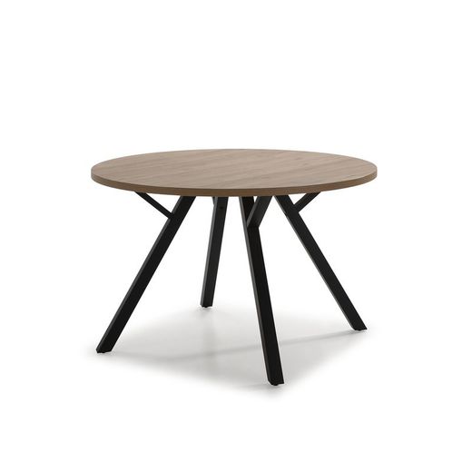 Tavolo da pranzo rotondo, 120 x 120 x 77 cm, in legno e metallo nero e naturale | Collezione Beni