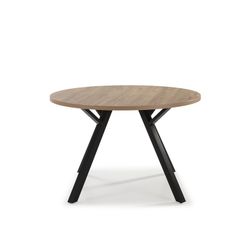 Tavolo da pranzo rotondo, 120 x 120 x 77 cm, in legno e metallo nero e naturale | Collezione Beni