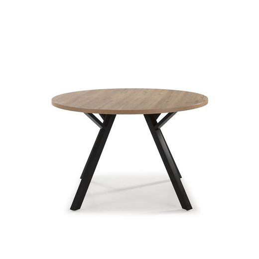 Tavolo da pranzo rotondo, 120 x 120 x 77 cm, in legno e metallo nero e naturale | Collezione Beni