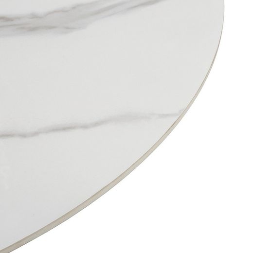 Tavolo da pranzo rotondo, 135 x 135 x 76 cm, in pietra sintetica e metallo bianco e nero | Collezione Aila