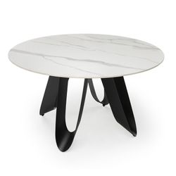 Tavolo da pranzo rotondo, 135 x 135 x 76 cm, in pietra sintetica e metallo bianco e nero | Collezione Aila