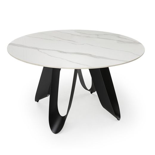 Tavolo da pranzo rotondo, 135 x 135 x 76 cm, in pietra sintetica e metallo bianco e nero | Collezione Aila