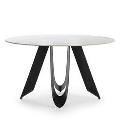 Tavolo da pranzo rotondo, 135 x 135 x 76 cm, in pietra sintetica e metallo bianco e nero | Collezione Aila