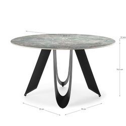 Tavolo da pranzo rotondo, 135 x 135 x 76 cm, in pietra sintetica e metallo verde | Collezione Aila