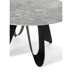 Tavolo da pranzo rotondo, 135 x 135 x 76 cm, in pietra sintetica e metallo verde | Collezione Aila