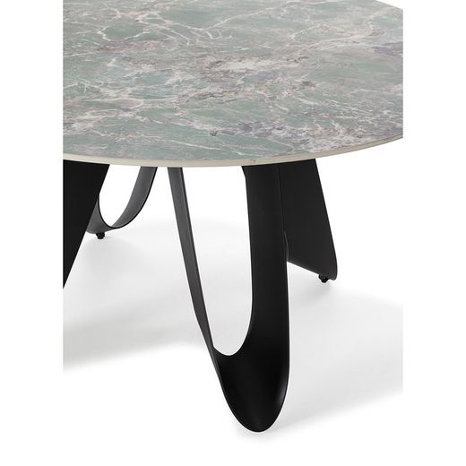 Tavolo da pranzo rotondo, 135 x 135 x 76 cm, in pietra sintetica e metallo verde | Collezione Aila