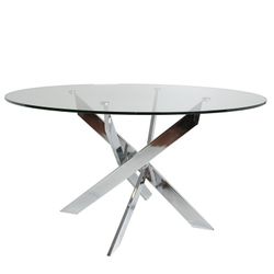 Mesa de comedor redonda, 140 x 140 x 76 cm, de cristal y metal en transparente y cromado  | Colección Ruth