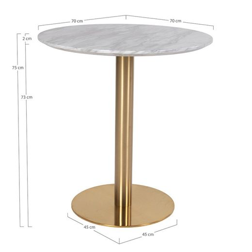 Tavolo da pranzo rotondo, 70 x 70 x 75 cm, in legno effetto marmo bianco | Collezione Bolzano