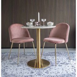 Tavolo da pranzo rotondo, 70 x 70 x 75 cm, in legno effetto marmo bianco | Collezione Bolzano