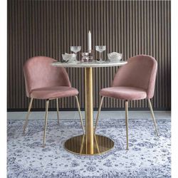 Tavolo da pranzo rotondo, 70 x 70 x 75 cm, in legno effetto marmo bianco | Collezione Bolzano