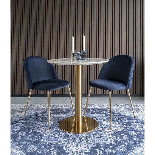 Tavolo da pranzo rotondo, 70 x 70 x 75 cm, in legno effetto marmo bianco | Collezione Bolzano