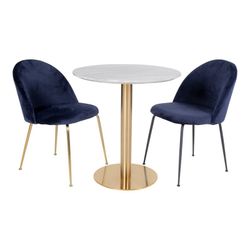 Tavolo da pranzo rotondo, 70 x 70 x 75 cm, in legno effetto marmo bianco | Collezione Bolzano