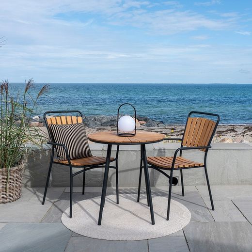 Tavolo da pranzo rotondo per giardino, 70 x 70 x 74 cm, in legno di teak naturale e nero | Collezione Cleveland