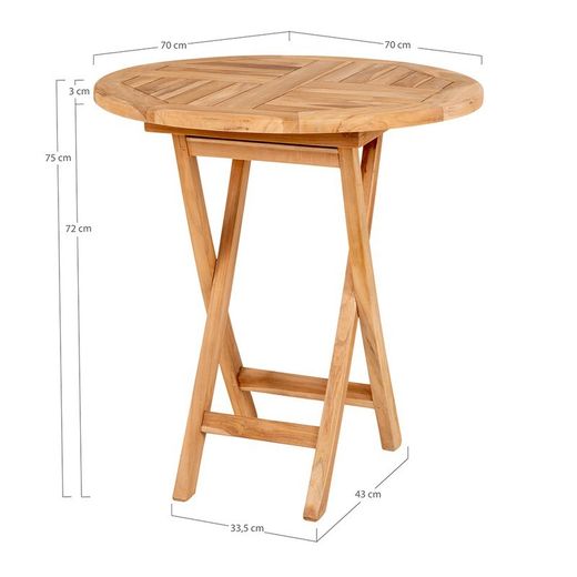Tavolo da pranzo rotondo per giardino, 70 x 70 x 75 cm, in legno di teak naturale | Collezione Oviedo