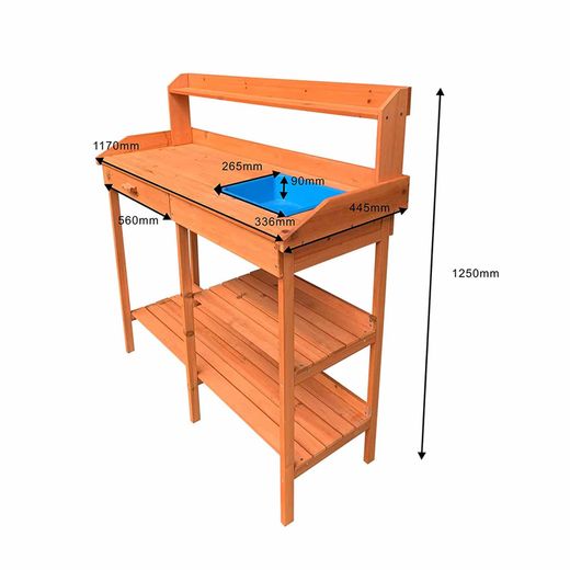 Mesa de Jardinería Gardiun Kalvin 44x116x125 cm en Madera Natural – Diseño Elegante para Tu Espacio Exterior