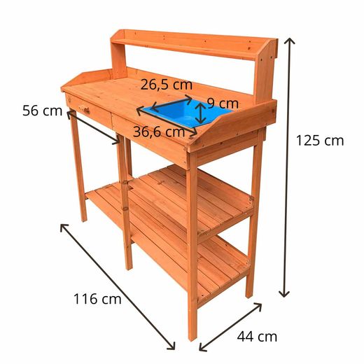 Mesa de Jardinería Gardiun Kalvin 44x116x125 cm en Madera Natural – Diseño Elegante para Tu Espacio Exterior