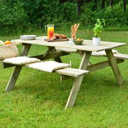 Mesa de Picnic en Madera Maciza Gardiun Essential 165x154x75 cm – Mesa de Jardín para 6 Personas con 2 Bancos, Madera de Pino Tratada en Autoclave, Espesor 20/25 mm
