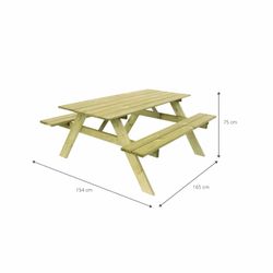 Mesa de Picnic en Madera Maciza Gardiun Essential 165x154x75 cm – Mesa de Jardín para 6 Personas con 2 Bancos, Madera de Pino Tratada en Autoclave, Espesor 20/25 mm
