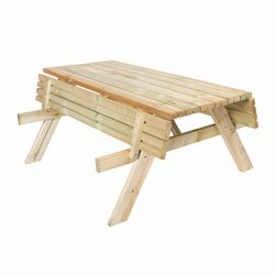 Mesa de Picnic en Madera Maciza Gardiun Essential 200x154x74 cm – Mesa de Jardín para 8 Personas con Bancos Abatibles, Madera de Pino Tratada en Autoclave, Espesor 42 mm