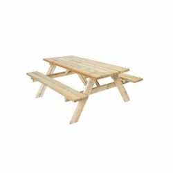 Mesa de Picnic en Madera Maciza Gardiun Essential 200x154x74 cm – Mesa de Jardín para 8 Personas con Bancos Abatibles, Madera de Pino Tratada en Autoclave, Espesor 42 mm