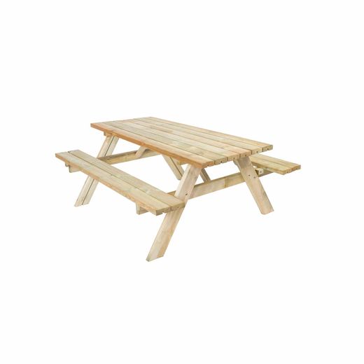 Mesa de Picnic en Madera Maciza Gardiun Essential 200x154x74 cm – Mesa de Jardín para 8 Personas con Bancos Abatibles, Madera de Pino Tratada en Autoclave, Espesor 42 mm