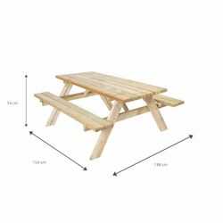 Mesa de Picnic en Madera Maciza Gardiun Essential 200x154x74 cm – Mesa de Jardín para 8 Personas con Bancos Abatibles, Madera de Pino Tratada en Autoclave, Espesor 42 mm