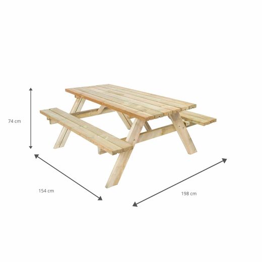 Mesa de Picnic en Madera Maciza Gardiun Essential 200x154x74 cm – Mesa de Jardín para 8 Personas con Bancos Abatibles, Madera de Pino Tratada en Autoclave, Espesor 42 mm