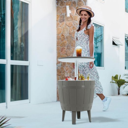 Mesa Nevera para Jardín 3 en 1 de Resina Cosmopolitan Beige Gardiun, 37 L, 48,5x48,5x57/82 cm – Mesita, Nevera y Asiento en un Solo Producto, Color Gris