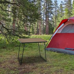 Tavolo pieghevole, 82 x 58 x 66 cm, in acciaio e legno, color marrone e verde | Collezione Forest