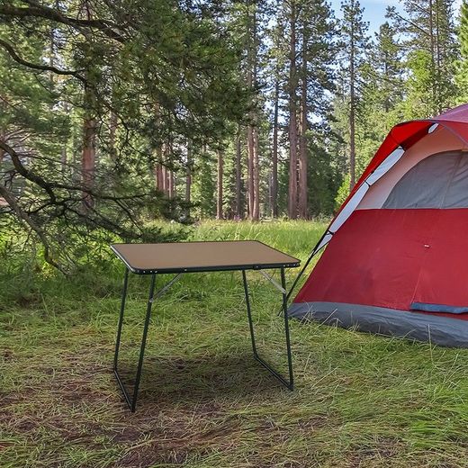 Tavolo pieghevole, 82 x 58 x 66 cm, in acciaio e legno, color marrone e verde | Collezione Forest