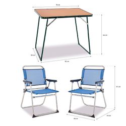 Pack table et 2 chaises pliantes pour camping et plage, bois Durolac et Textilene
