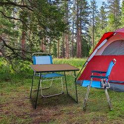 Pack table et 2 chaises pliantes pour camping et plage, bois Durolac et Textilene