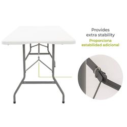 Mesa Plegable y Portátil Gardiun New Koln 240x74x74 cm en Resina Blanca con Asa Lateral y Sistema de Bloqueo – Ideal para Exterior y Espacios Pequeños