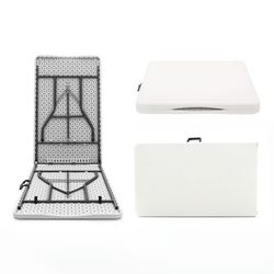 Mesa Plegable y Portátil Gardiun New Koln 240x74x74 cm en Resina Blanca con Asa Lateral y Sistema de Bloqueo – Ideal para Exterior y Espacios Pequeños
