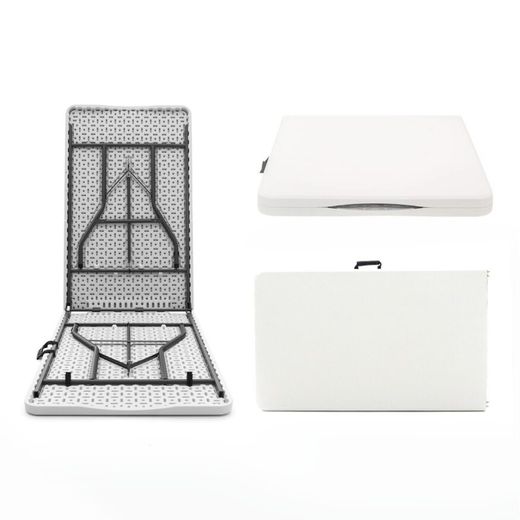 Mesa Plegable y Portátil Gardiun New Koln 240x74x74 cm en Resina Blanca con Asa Lateral y Sistema de Bloqueo – Ideal para Exterior y Espacios Pequeños