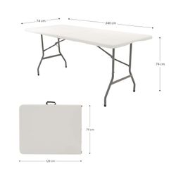 Mesa Plegable y Portátil Gardiun New Koln 240x74x74 cm en Resina Blanca con Asa Lateral y Sistema de Bloqueo – Ideal para Exterior y Espacios Pequeños